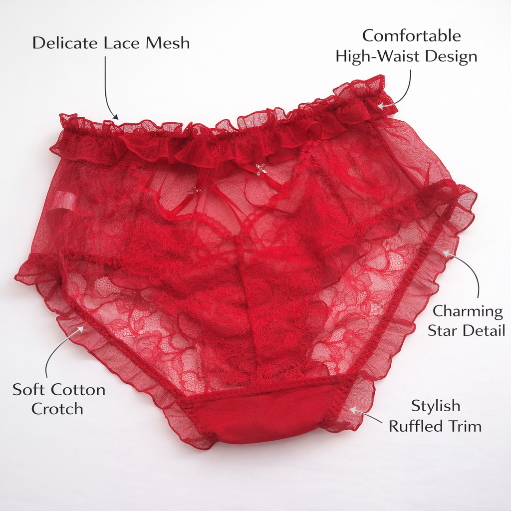 Underwear Women High Waist Lace Design with Gusset Lining, Breathable Mesh Construction for Everyday Comfort, Elastic Waistband