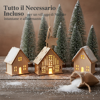 Christmas Village LED Light-Up Wooden House Ornaments with Snow and Trees for Holiday Decor