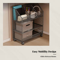 Under Desk Storage Rack, Multi-Tier Movable Shelf with Casters, Office Organizer