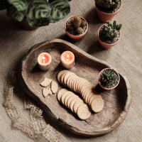 Artisan-Made Freeform Wooden Tray Hollowed Wooden Snack Tray Raised Edges Serving Platter Shallow Rim