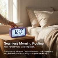 Rechargeable Digital Alarm Clock with Voice Announcement for Bedroom, LED Display Desk with Date and Week