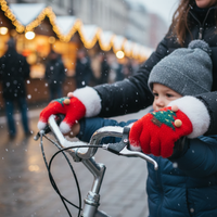 Snowflake Christmas Tree Fingerless Gloves for Women and Kids, Touchscreen Compatible, Plush Lined, Thick Warm for Winter Cycling