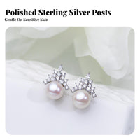 Crown Pearl Posts 925-Grade Metal Shiny Post Freshwater Pearl Earrings Elegant Design Rhinest a Cluster Earrings for Women, Brides, Weddings, Wedding