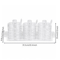 3 Pieces Acrylic Seasoning Jar with Spoon and Tray Textured Condiment Canister with Lid Transparent Seasoning Pot with Base Food-Grade for Kitchen
