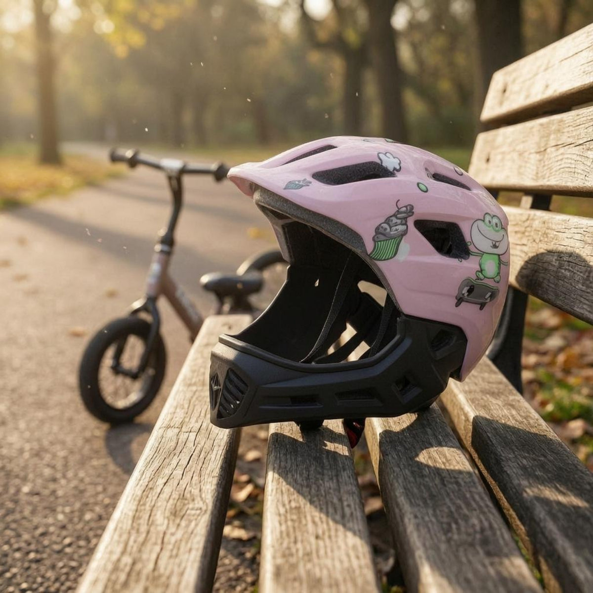 Cartoon Print Children's Full-Face Helmet Ventilated Detachable Chin Guard Helmet EPS Foam Outdoor Protection Gear