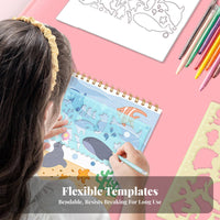 4 Pieces Creature Drawing Stencil Set Lightweight and Portable Plastic Creature Template Ruler Even Edges for Preschoolers, Crafting