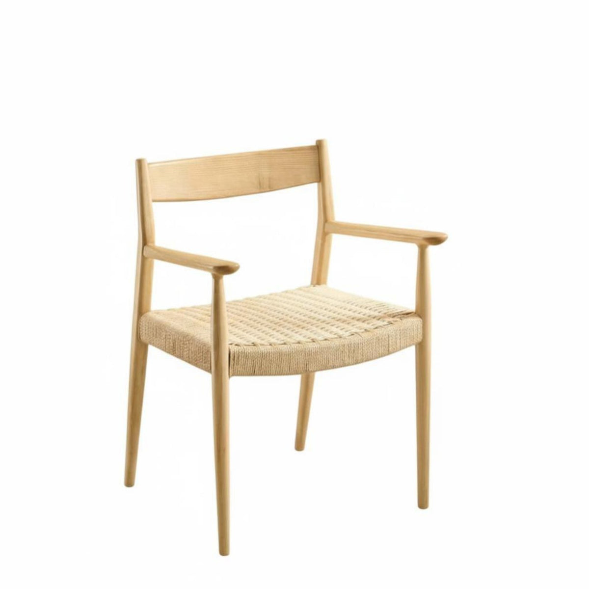 Solid Wood Frame Woven Cord Seat Chair Mid-1900s-Century Modern Aesthetic Woven Armchair Handwoven Indoor Furniture Versatile Use for Design Enthusiasts, Interior Decorators, Homeowners, Dining Room, Home Office, Kitchen, Restaurant