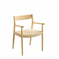 Solid Wood Frame Woven Cord Seat Chair Mid-1900s-Century Modern Aesthetic Woven Armchair Handwoven Indoor Furniture Versatile Use for Design Enthusiasts, Interior Decorators, Homeowners, Dining Room, Home Office, Kitchen, Restaurant
