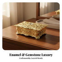 Enamel Finish Vintage Metal Jewelry Box Exquisite Handcraft European Design Jewelry Case Jeweled Accent for Women, Dressing Table, Vanity