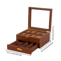 Watch Display Case with Glass Lid Velvet-Lined Watch Display Box Soft Lining for Men, Desk