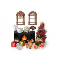 Christmas Fireplace Scene DIY Doll Furniture Realistic for Desk