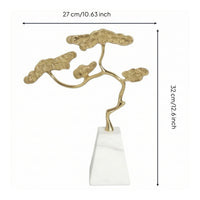 Gold-Tone Evergreen Tree Figurine Goldtone Bonsai Tree Sculpture Sculptural Bonsai Decor Minimalist for Living Room, Entryway