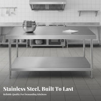 Easy to Clean Stainless Steel Work Table Rust-Resistant Commercial Kitchen Prep Table Stable Structure Stainless Steel Workbench High Load-Bearing Capacity for Restaurant Team, Workshop Workers, Professionals, Bakery, Warehouse, Garage, Laundry Room