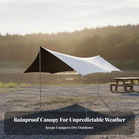 Protection Hexagonal Camping Tarp Rainproof Butterfly Canopy Tent Portable Waterproof Camping Shelter Black Vinyl Coated for Campers, Families, Picnic, Beach, Travel, Park
