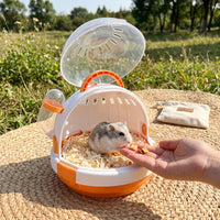 Portable Hamster Cage and Small Pet Carrier, Round Shape Travel Hamster Cage with Transparent Lid, Outdoor Use for Small Pet Travel Case