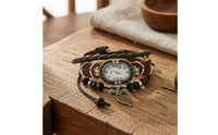 Handmade Leather Bracelet Watch Adjustable Band Oval Dial Bracelet Watch Gold-Tone Frame