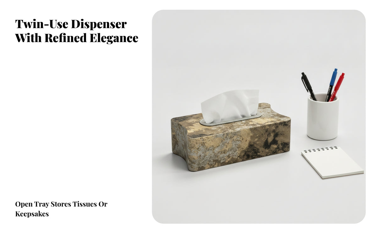 Marble-Look Wooden Tissue Box | space-Saving Design, Wooden Tissue Box Cover, for Vanity