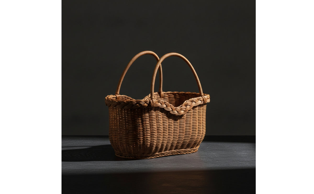 Market Basket with Iron Frame and Handle for Home Storage