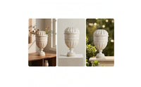 Goblet Vase Aged Stone Look Pedestal Vase Vintage Style Vessel for Wedding, Mantel
