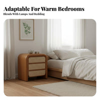 Japanese aesthetic Wicker Front Bedside Cabinet Rattan Design Nightstand Vintage Inspired Storage Furniture space-saving Size for Apartment Dwellers, Homeowners, Students, Bedroom, Living Room, Entryway, Hallway