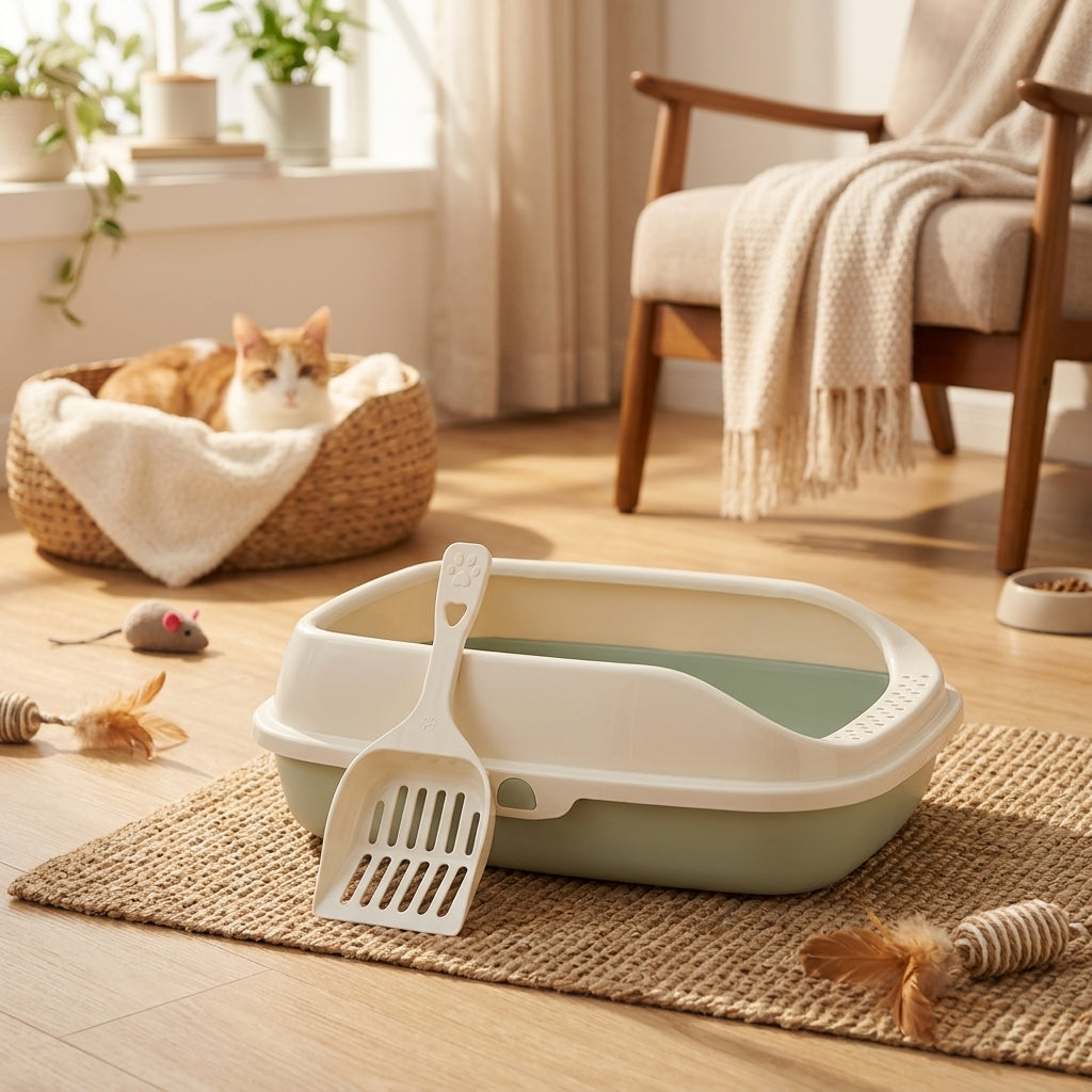 Cat Toilet Litter Tray with High Sides, PP Material Semi-Enclosed Design Potty for Adult Cats Kitten, Extra Large Size Easy Cleaning Loo Adult