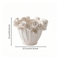 Vase with Floral Relief Asymmetrical Sculptural Vase Matte for Living Room