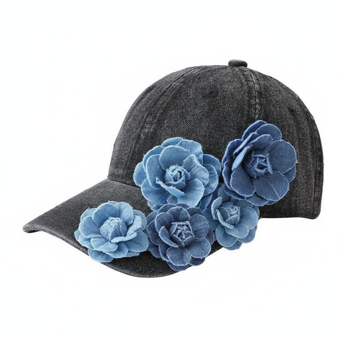 Flower Decoration Washed Jean Baseball Cap Vintage Design Floral Jean Cap Elegant Look Headwear for Outdoor, Beach