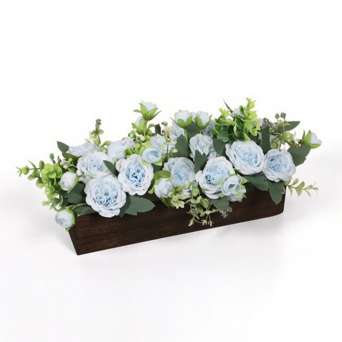 Artificial Flower Arrangement with Rustic Wooden Planter Box Farmhouse Tabletop Floral Arrangement Full Decor for Banquets