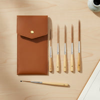 5 Pieces Precision Liner Brush Set with Leather Case Comfortable Grip Long-Point Detail Brushes Long-Lasting Detail Paint Brushes with Case Rust-Resistant for Calligraphers, Lettering