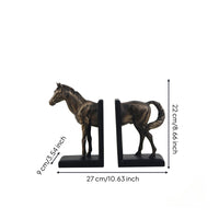 Horse Bookends Carved Resin Bookends with L-Shaped Bases Vintage Book Holders for Readers, Bookshelf