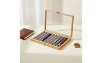 Wooden Pen Display Case with Glass Lid 10-Slot Pen Storage Box Transparent Desktop for Collectors, Enthusiasts, Desk, Office