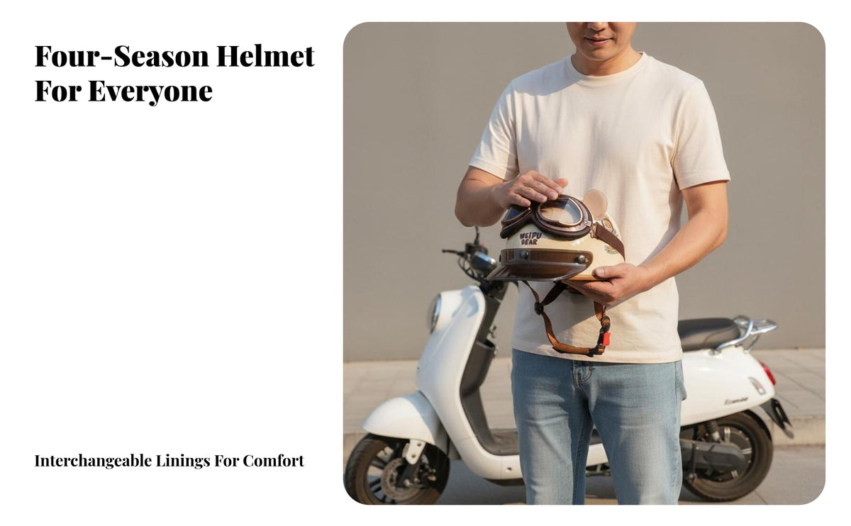 Unisex Ride R Helmet 3C Certified Retro Open Face Helmet Four-Season for Motorcyclists, Adults, City Cruising, Daily Commute, Outdoor