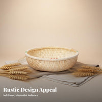 Handmade Round Woven Platter Multi-Purpose Food Basket Multipurpose Kitchenware Long-Lasting for Homemakers, Gift Givers, Kitchen, Dining Table, Living Room, Entryway