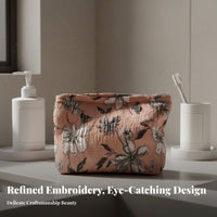 Floral Makeup Bag Large Capacity Embroidered Floral Makeup Bag Portable