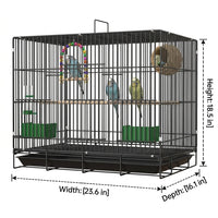 Foldable Metal Wire Bird Cage for Budgie, Lovebird and Finch Cage, Rectangular Indoor Single Layer Design, Portable Travel Case with 10mm Spacing