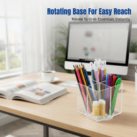 Desktop Rotating Pen Holder, Transparent Acrylic Organizer, Dustproof Multi-Compartment Storage Box for Students