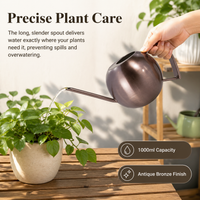 Long Spout Indoor Watering Can, Small Metal Watering Can 1000ml, Stainless Steel Spherical Design for Houseplants