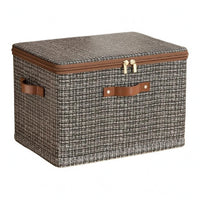 Zipper Closure Foldable Textile Storage Box Side Handles Zippered Textile Storage Box Fitted Lid Home Organizer Textured Woven Pattern