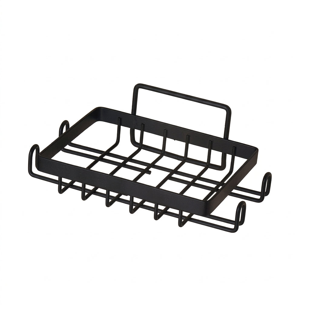 No Drill Wall Mounted Organizer, Carbon Steel Storage Rack with Soap Holder, 2 Tier Kitchen for Homeowners Ventilated Design