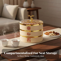 Rotating Snack Box Light Luxury Design Compartment Serving Platter Compartmentalized Storage Chinese New Year Candy Box for Hosts, Living Room