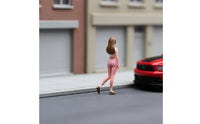 Long Hair 1/64 Scale Female Figurine Raised Hand Casual Pose Woman Figurine Slim Body Freestanding Collectible Miniature Woman Realistic Details for Model Scene Display