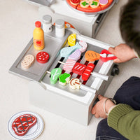 Wooden BBQ Oven Playset Interactive Play Wooden Oven Toy Develops Fine Motor Skills for Kids, Preschoolers