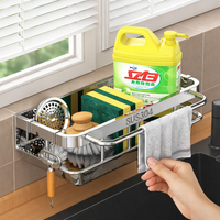 Bathroom Sink and Countertop Organizer for Students, Wall-Mounted No-Drill Stainless Steel Kitchen Shelf with Drainage Tray