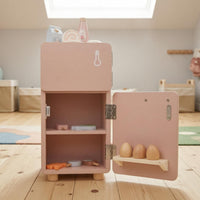 Wooden Play Refrigerator Rounded Edges Wooden Toy Fridge Ice Maker Feature Children's Kitchen Fridge for Children
