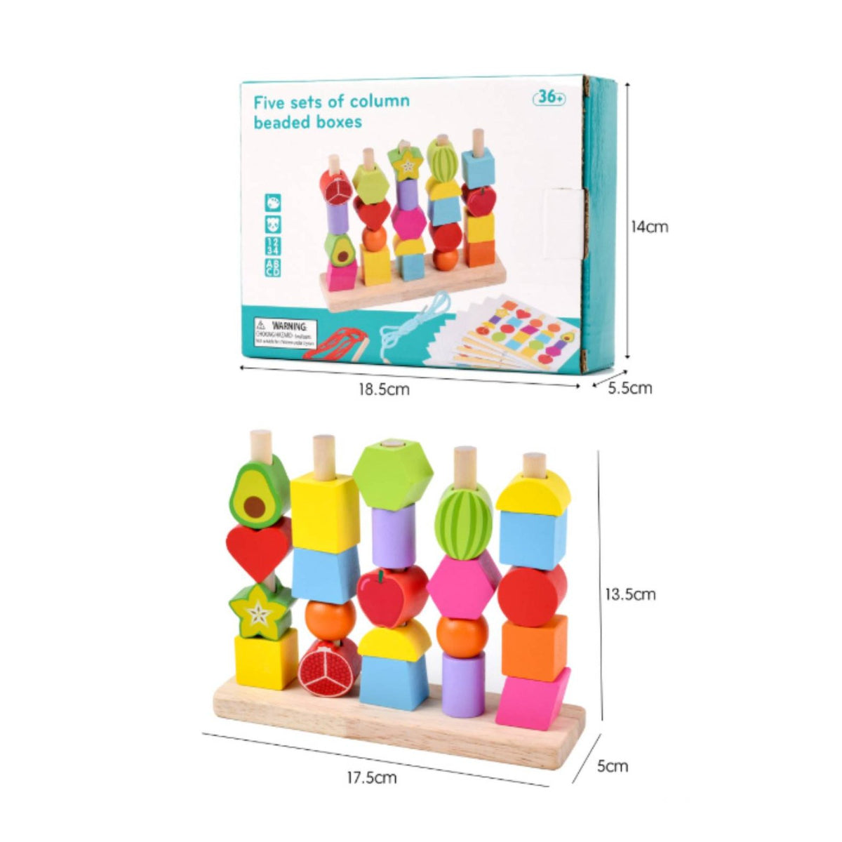 Develops Fine Movement Skills Fruit and Shape Stacking Toy Improves Hand-Eye Coordination Lacing Beads Toy Set Made from Solid Wood