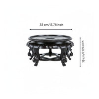 Solid Wood Look Wooden Pedestal Stand Carved Design Round Display Base Oriental Design Round Wooden Stool Stand Polished Finish for Living Room, Office