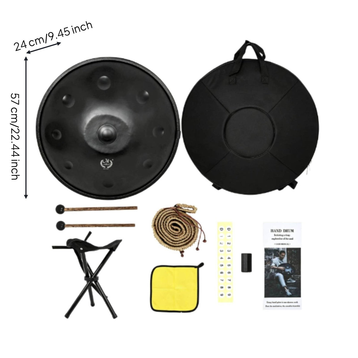 Professional Grade 10 Note Steel Handpan Handmade 22 Inch Handpan Complete Set for Musicians, Beginners, Music Healing, Mindfulness Practice