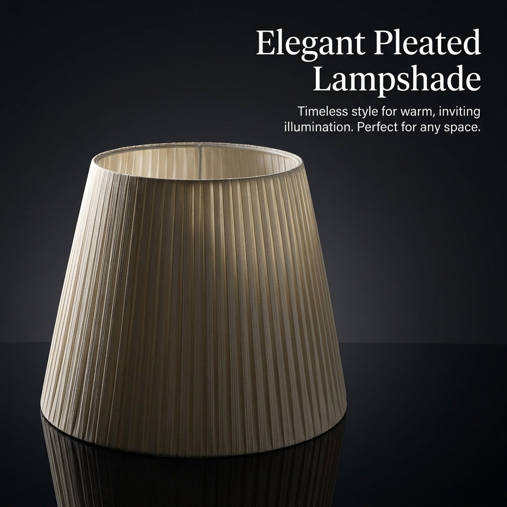 Bedside Table Lamp Shade with Pleated Material in Warm Beige, Drum Lampshade for Living Room and Floor Cloth for Interior Designers