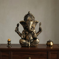 Antique Bronze Style Ganesha Figurine Stone-Like Ganesha Statue Resin Hindu Elephant God Figurine Tabletop for Home Altar, Meditation Room, Desk