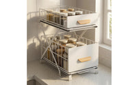 Pull-out Storage Rack Carbon Steel 2 Tier Drawer Organizer Adjustable Under Sink Basket for Cabinet Space